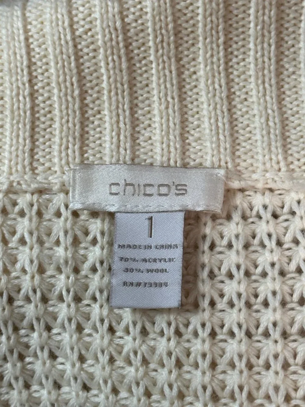 Chico's Long Open-Knit Cream Cardigan with Metal Buckle Closures - Size 1 /US 8 - Picture 12 of 12